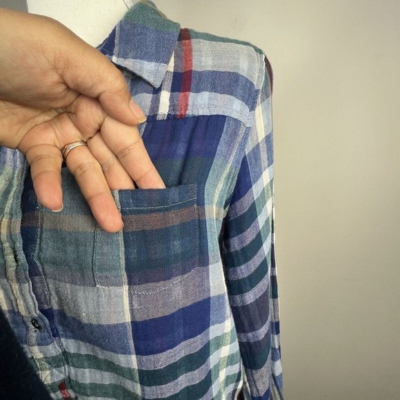 Soft Surroundings Blue Plaid Button Down Shirt Size M Cotton - Picture 3 of 13